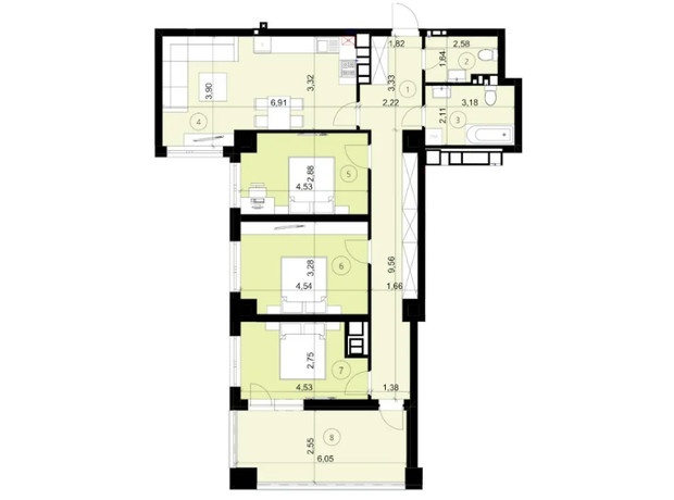 ЖК ЭкоПарк: планировка 3-комнатной квартиры 100.7 м²