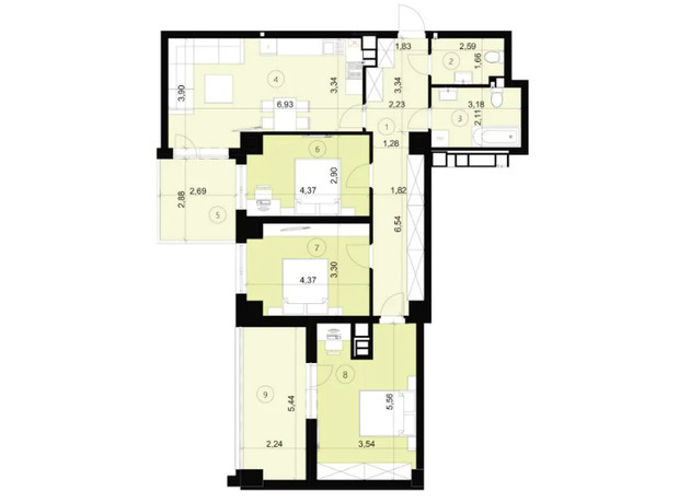 ЖК ЭкоПарк: планировка 3-комнатной квартиры 104.3 м²