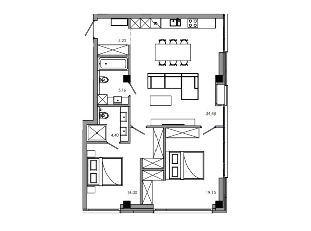 ЖК Maverick: планировка 2-комнатной квартиры 85.71 м²