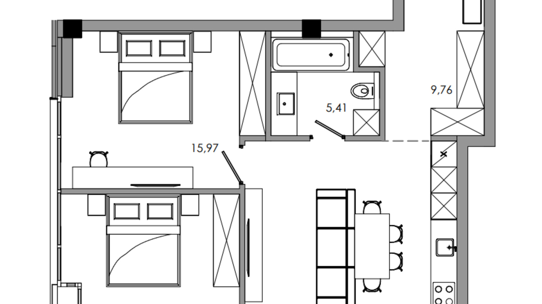 Планировка 2-комнатной квартиры в ЖК Maverick 72.11 м², фото 579902