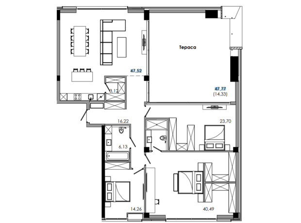 ЖК Maverick: планування 3-кімнатної квартири 175.25 м²