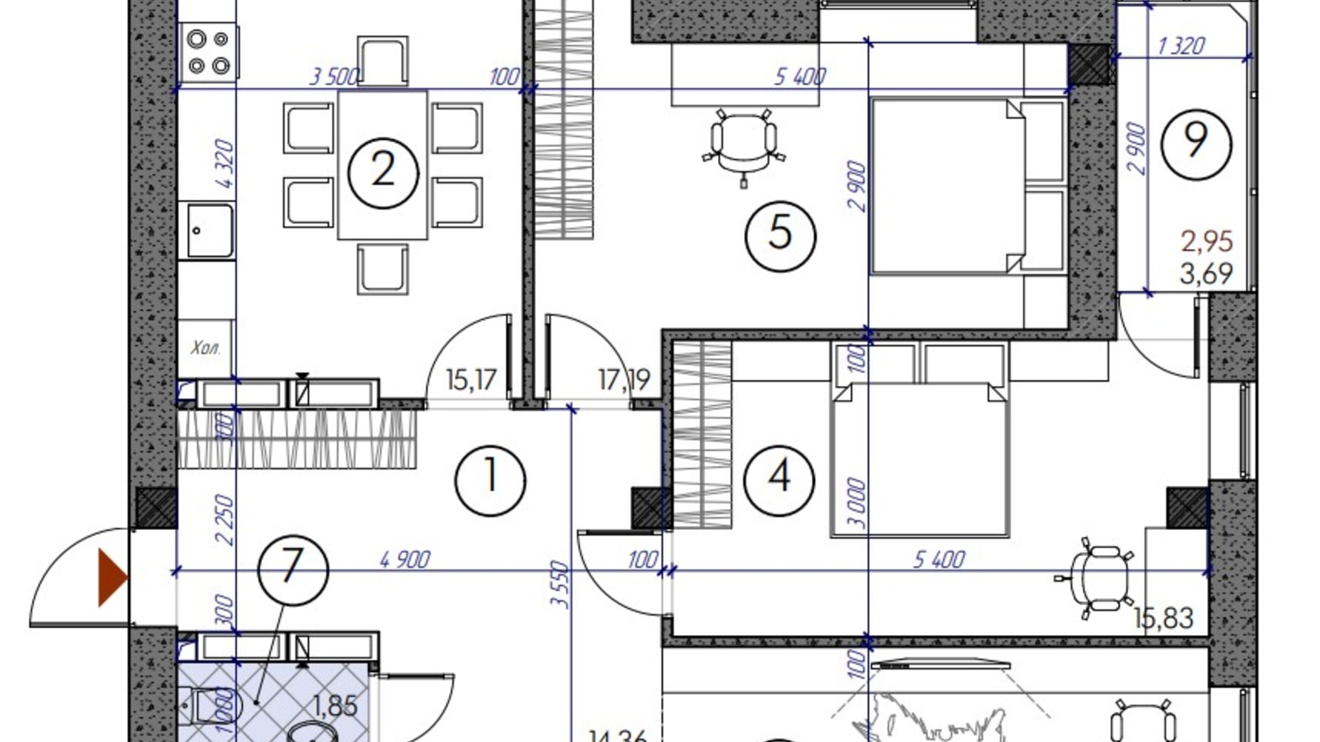 Планування 3-кімнатної квартири в ЖК Саванна Сіті 93.34 м², фото 579956