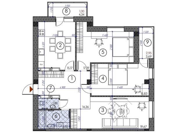 ЖК Саванна сити: планировка 3-комнатной квартиры 93.34 м²