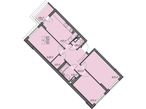 ЖК Одесские традиции: планировка 3-комнатной квартиры 80.25 м²