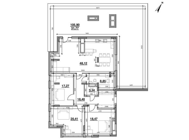 ЖК Америка: планування 3-кімнатної квартири 164.5 м²