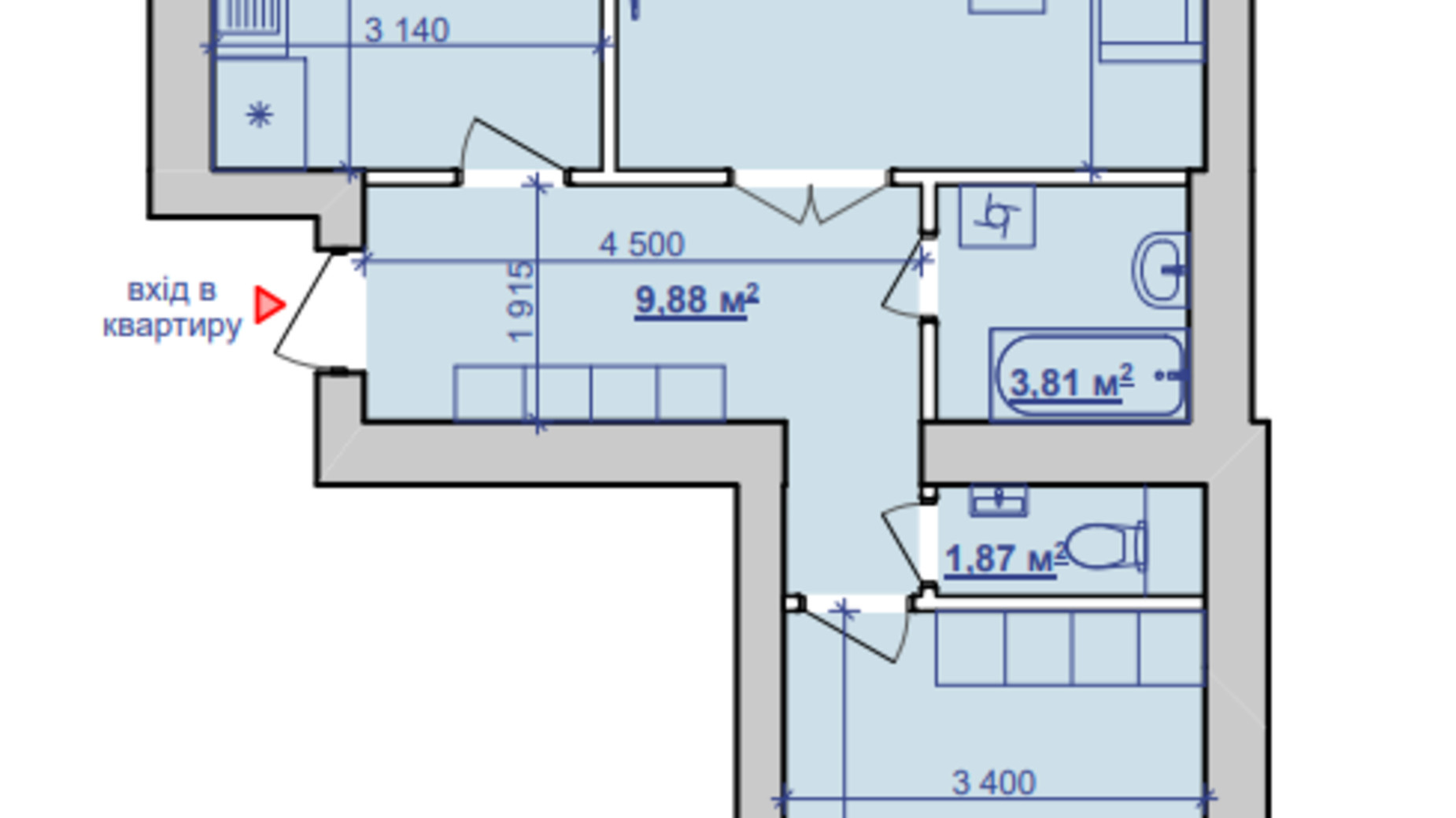 Планування 2-кімнатної квартири в ЖК вул. Горбачевського, 40б 68.21 м², фото 580186