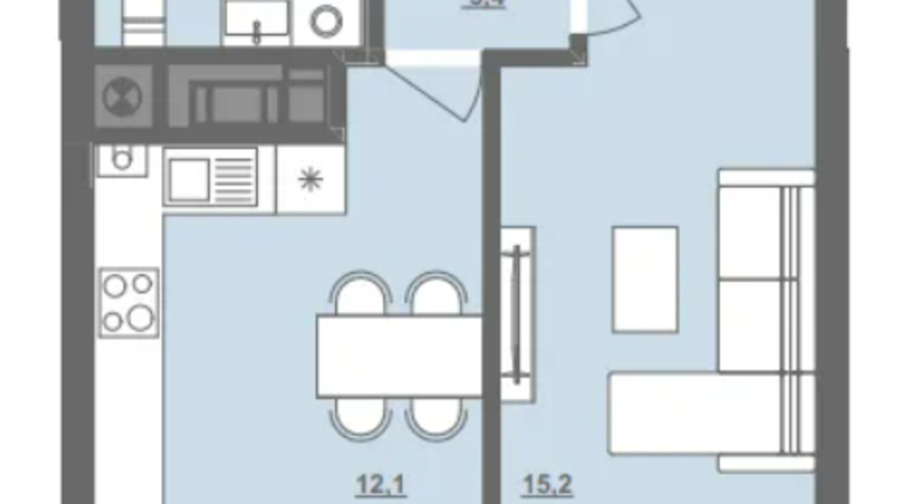 Планування 1-кімнатної квартири в ЖК Центральний 36.9 м², фото 580195
