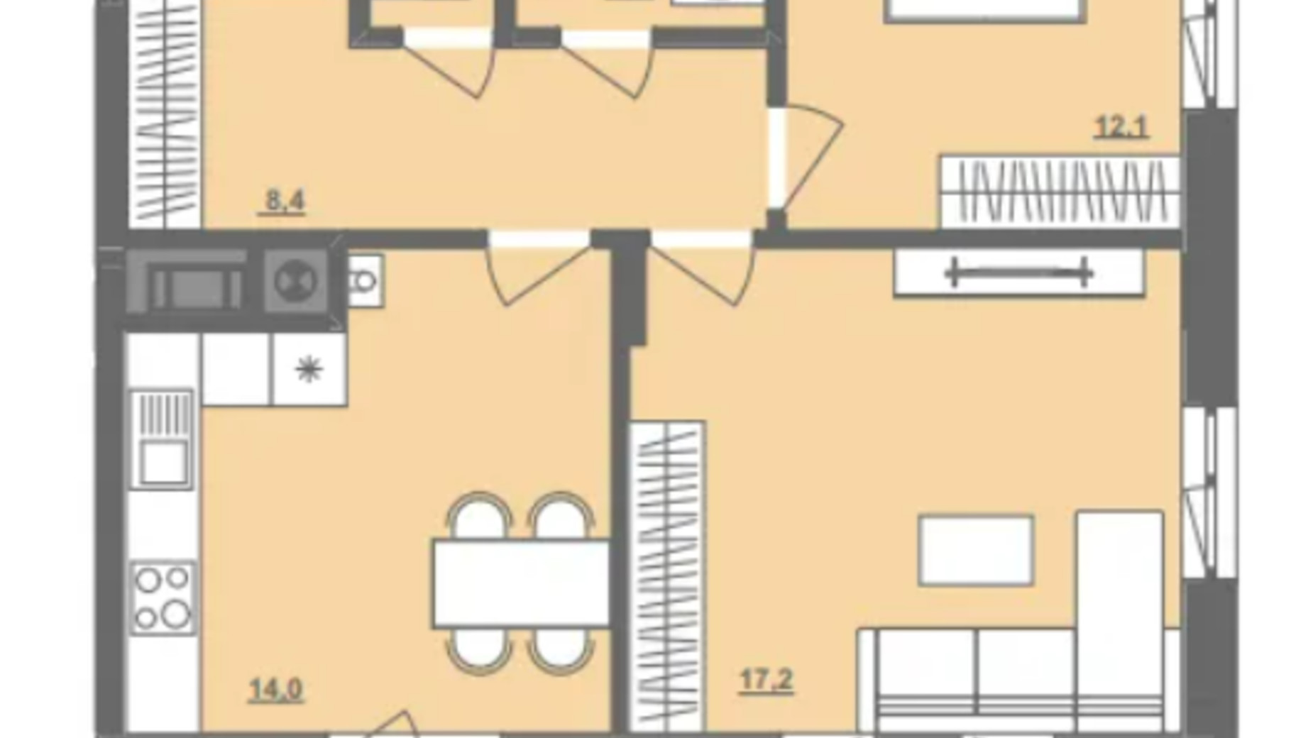 Планування 2-кімнатної квартири в ЖК Центральний 58.6 м², фото 580196