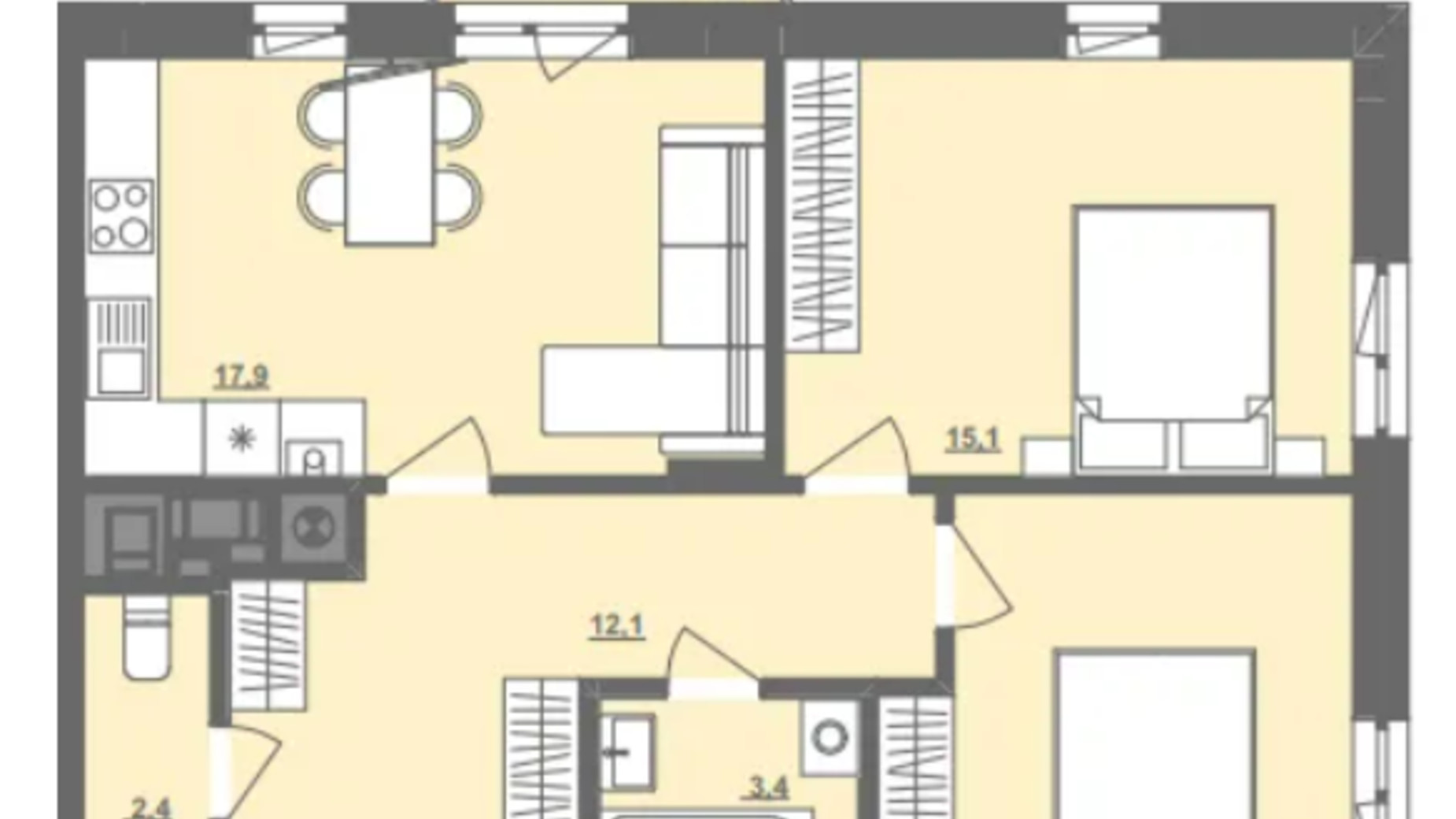 Планування 2-кімнатної квартири в ЖК Центральний 63.9 м², фото 580197