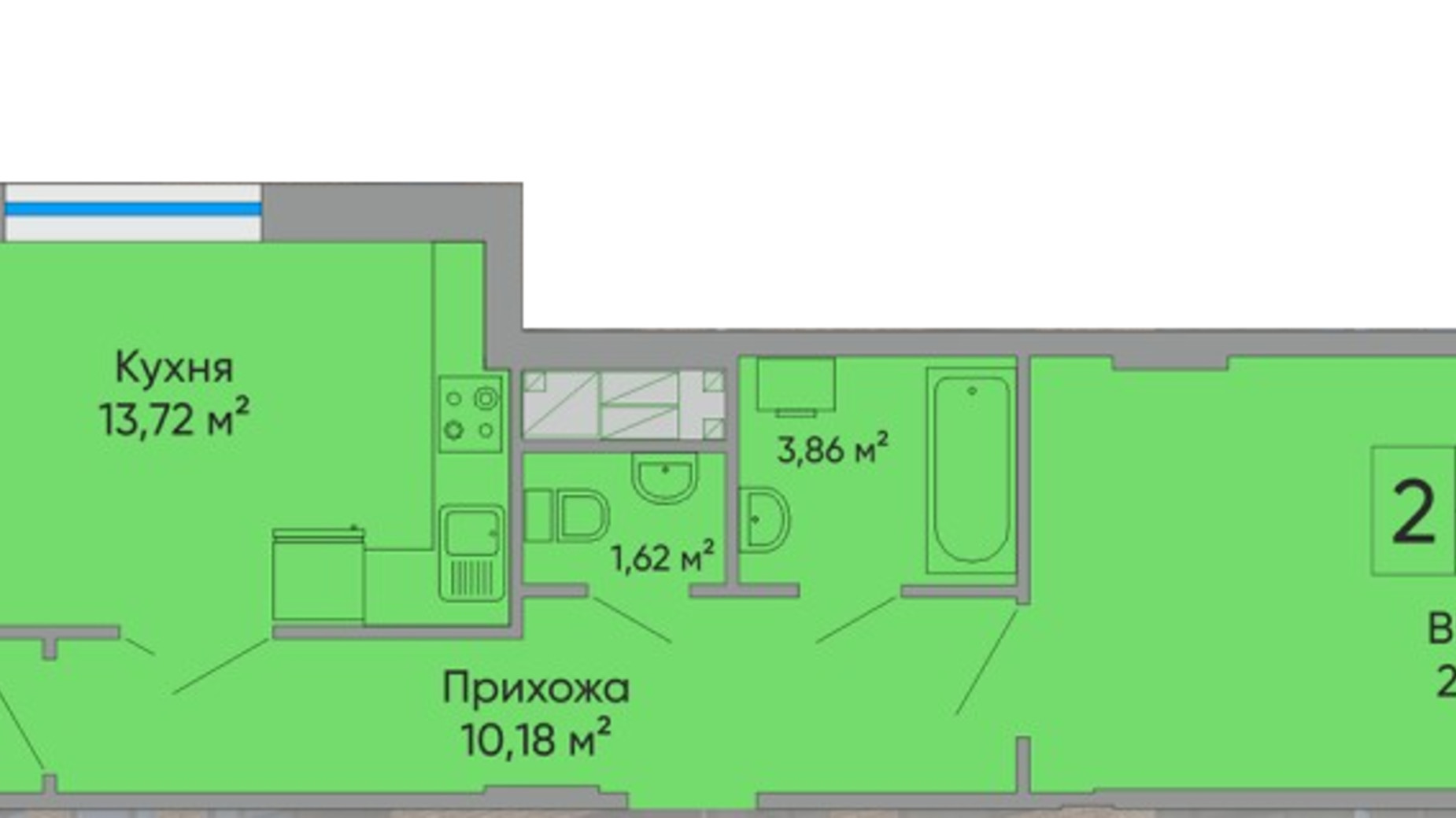 Планировка 2-комнатной квартиры в ЖК Централ Холл 74.7 м², фото 580566