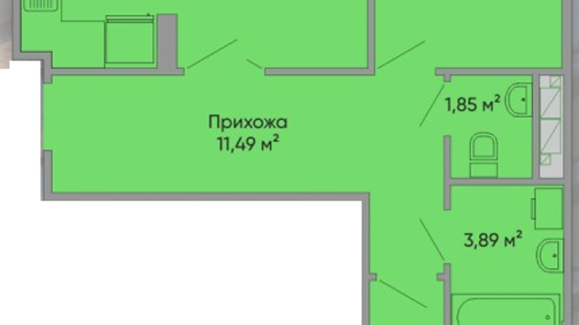 Планування 2-кімнатної квартири в ЖК Централ Хол 70.1 м², фото 580568