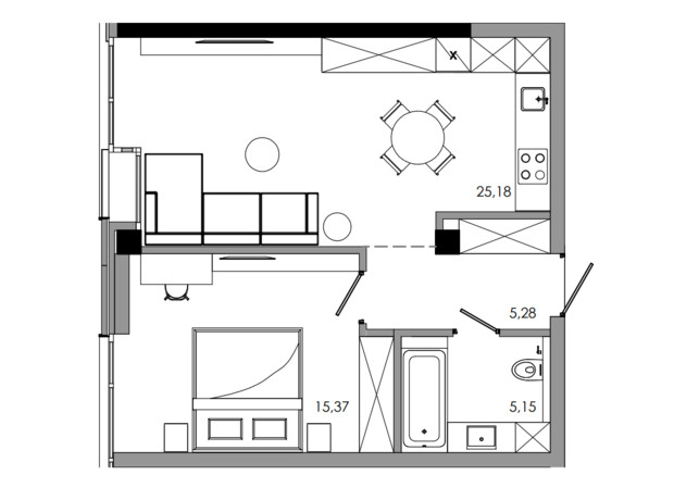 ЖК Maverick: планировка 1-комнатной квартиры 51.97 м²