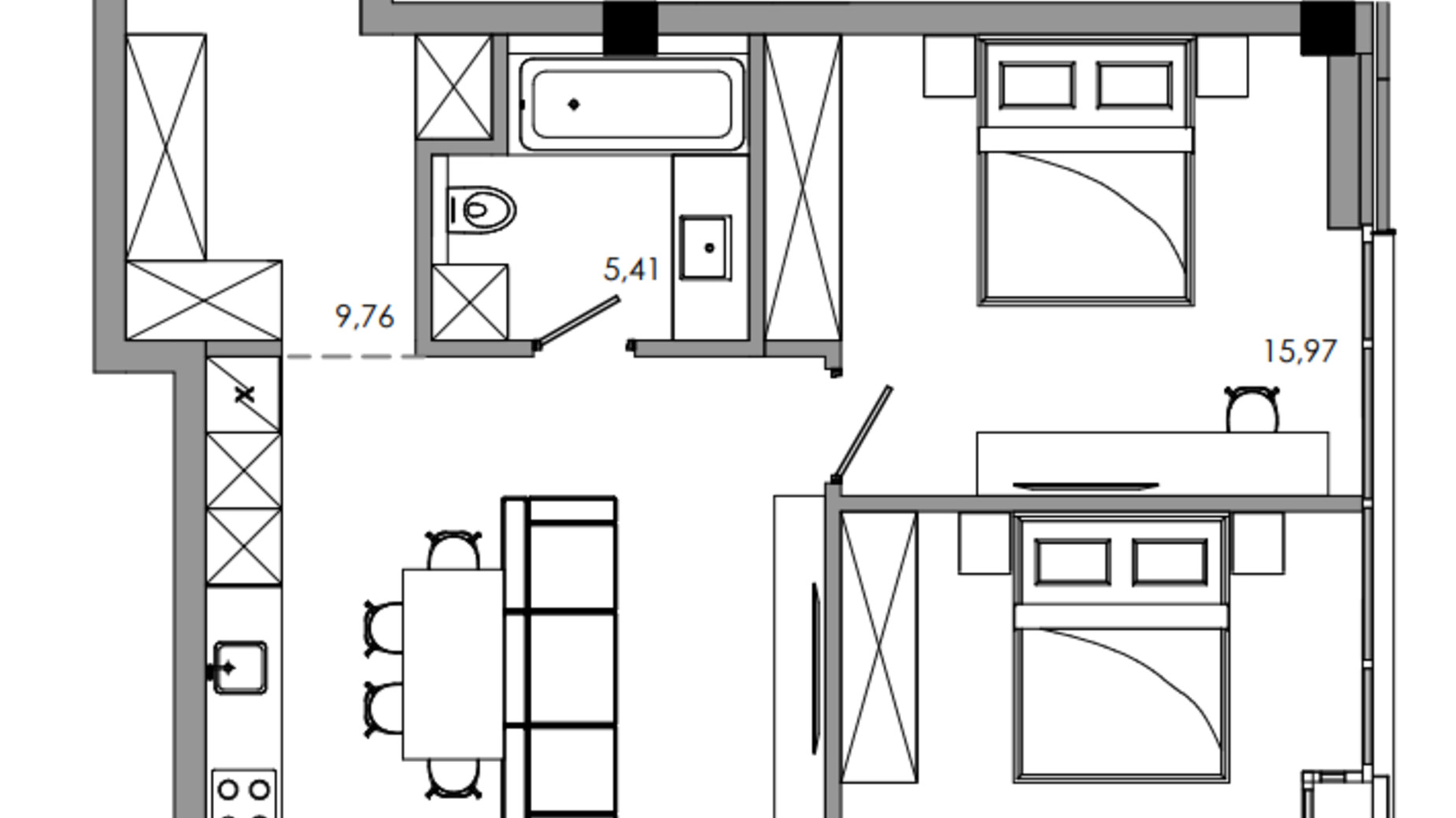 Планировка 2-комнатной квартиры в ЖК Maverick 72.11 м², фото 580666