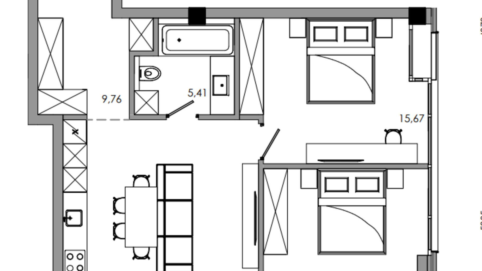 Планировка 2-комнатной квартиры в ЖК Maverick 72.45 м², фото 580683