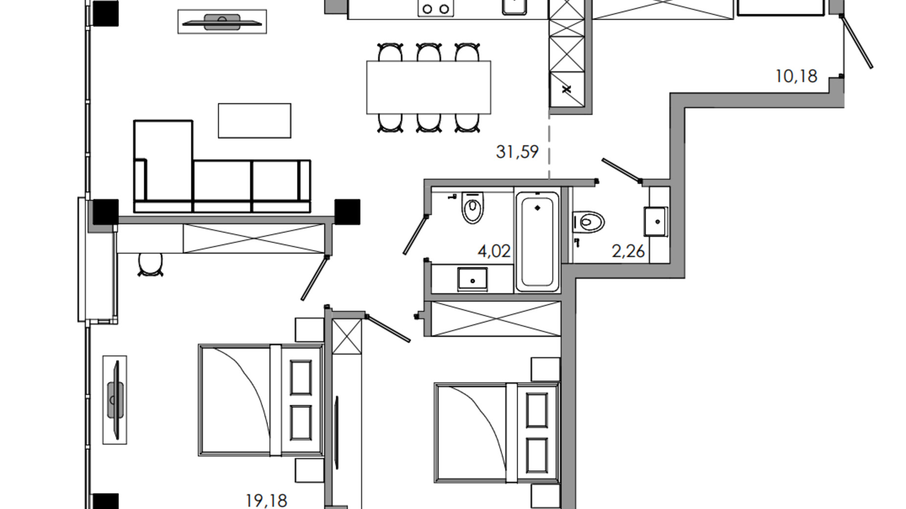 Планировка 2-комнатной квартиры в ЖК Maverick 84.42 м², фото 580684