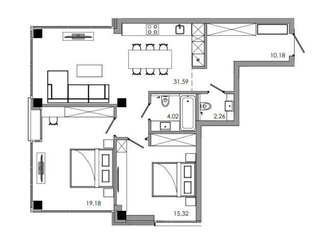 ЖК Maverick: планировка 2-комнатной квартиры 84.42 м²