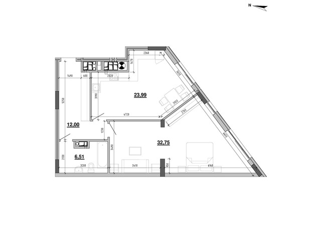 ЖК Містечко Підзамче: планировка 1-комнатной квартиры 75.25 м²