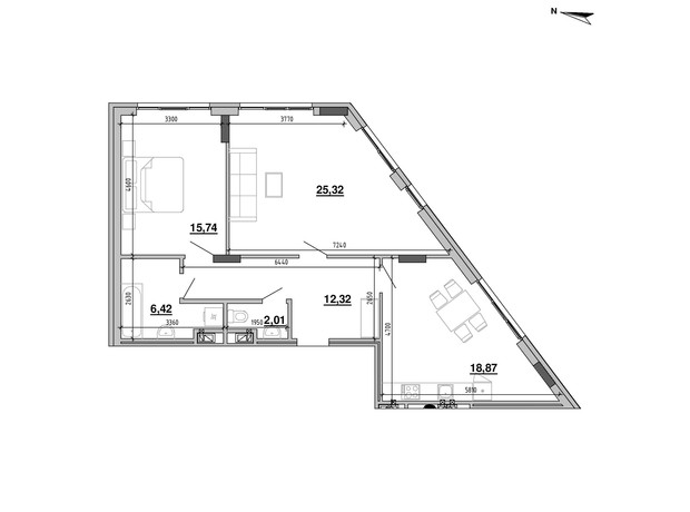 ЖК Містечко Підзамче: планировка 2-комнатной квартиры 80.68 м²