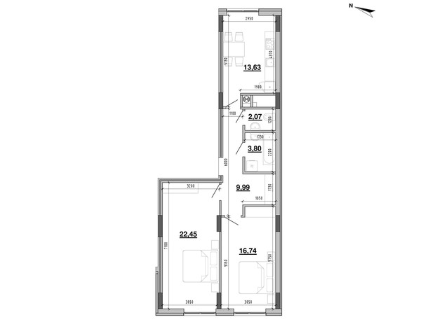 ЖК Містечко Підзамче: планування 2-кімнатної квартири 68.68 м²