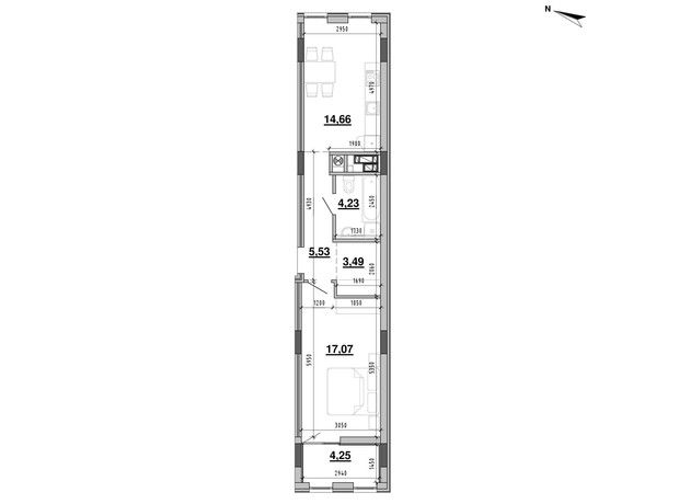 ЖК Містечко Підзамче: планировка 1-комнатной квартиры 49.23 м²