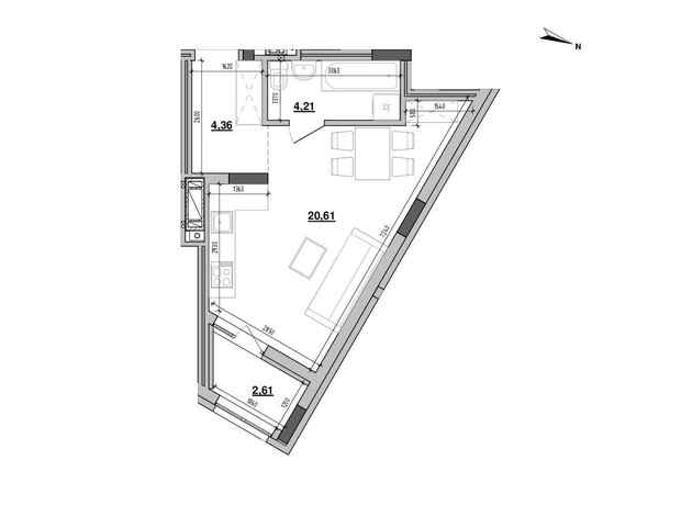 ЖК Містечко Підзамче: планування 1-кімнатної квартири 31.79 м²