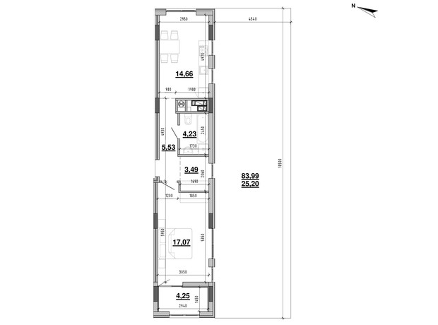 ЖК Містечко Підзамче: планировка 1-комнатной квартиры 74.43 м²