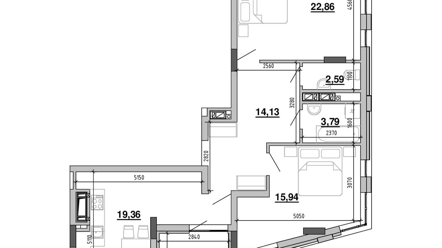 Планування 2-кімнатної квартири в ЖК Містечко Підзамче 82.33 м², фото 580746