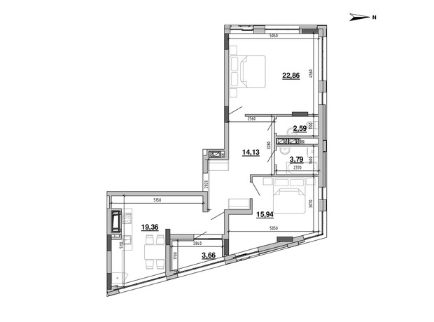 ЖК Містечко Підзамче: планировка 2-комнатной квартиры 82.33 м²