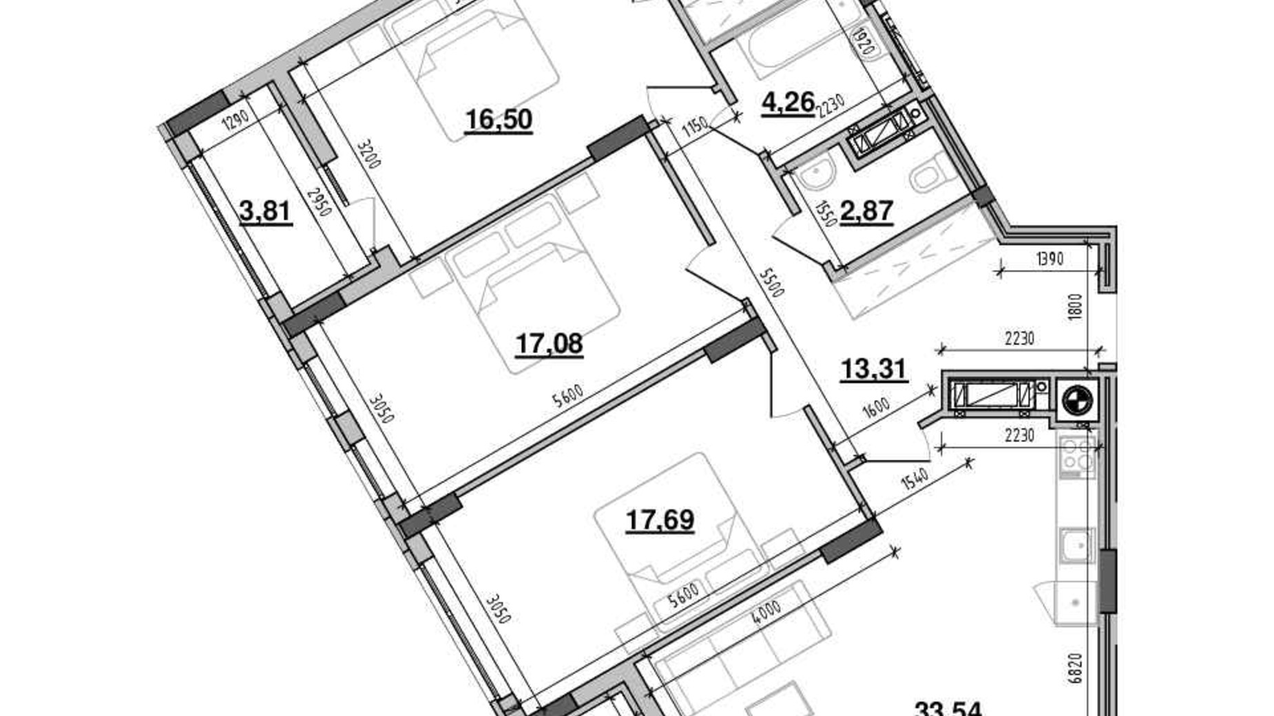Планування 3-кімнатної квартири в ЖК Містечко Підзамче 119.18 м², фото 580748