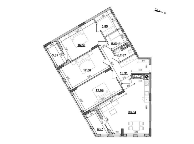 ЖК Містечко Підзамче: планировка 3-комнатной квартиры 119.18 м²