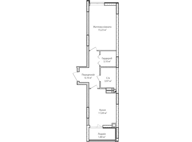 ЖК Синергия Сити: планировка 1-комнатной квартиры 42 м²