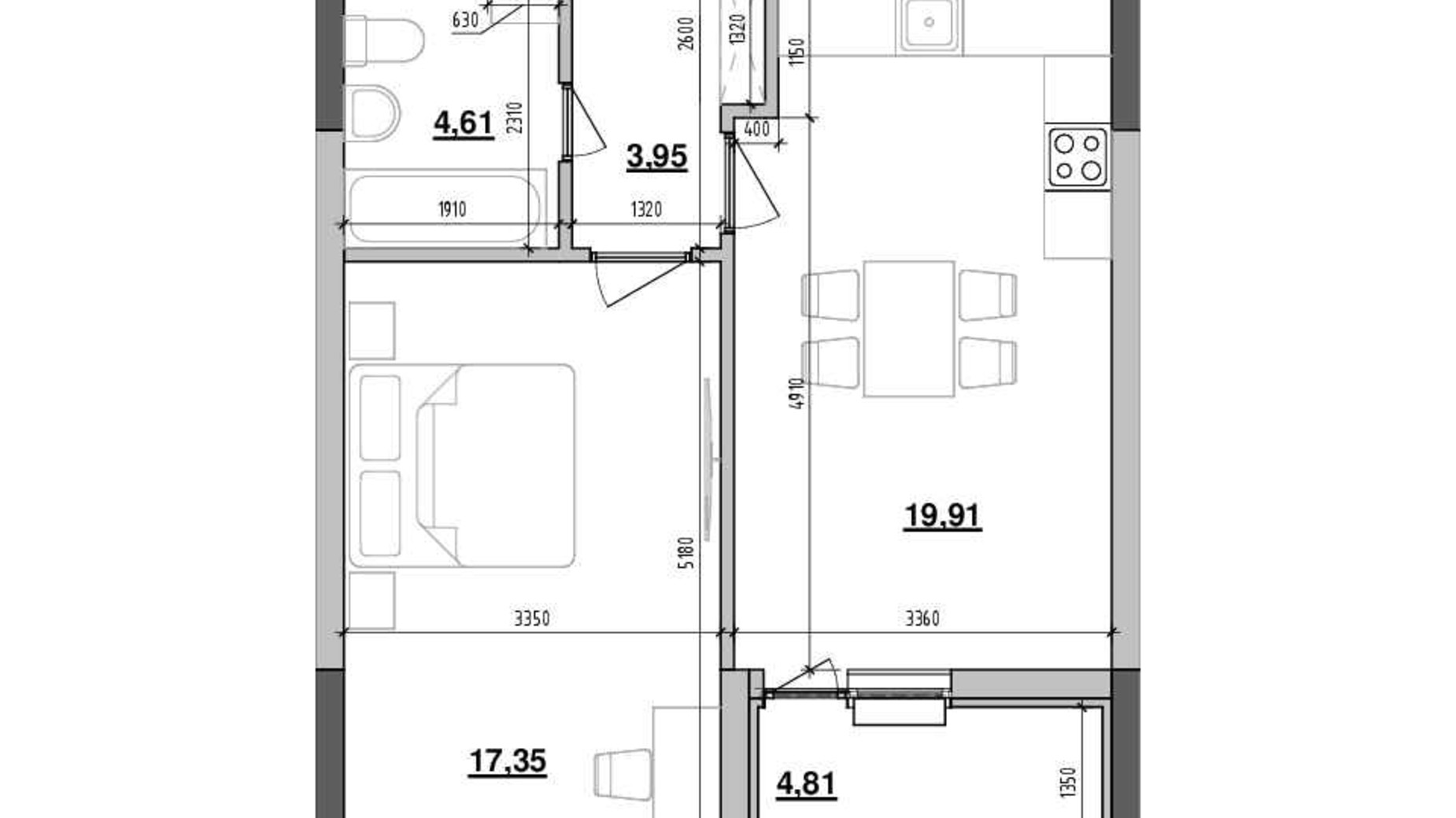 Планування 1-кімнатної квартири в ЖК Maxima Residence 50.63 м², фото 580852