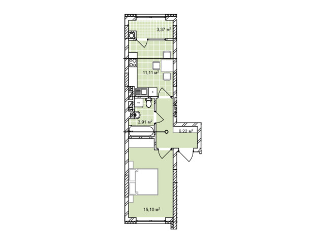 ЖК Софиевка: планировка 1-комнатной квартиры 39.71 м²