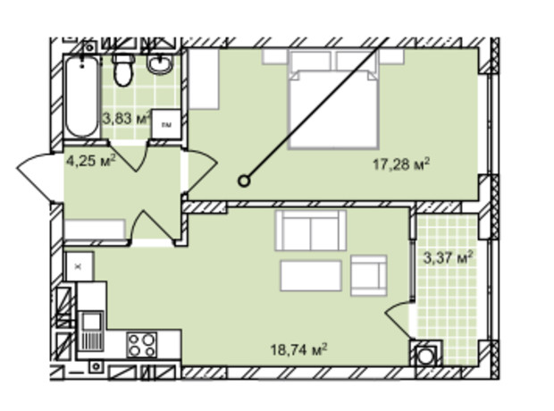 ЖК Софиевка: планировка 1-комнатной квартиры 47.47 м²