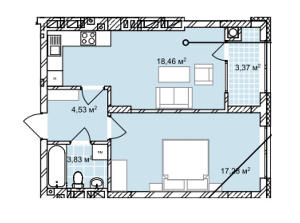 ЖК Софиевка: планировка 1-комнатной квартиры 47.47 м²