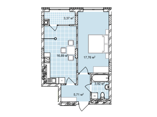 ЖК Софиевка: планировка 1-комнатной квартиры 47.65 м²