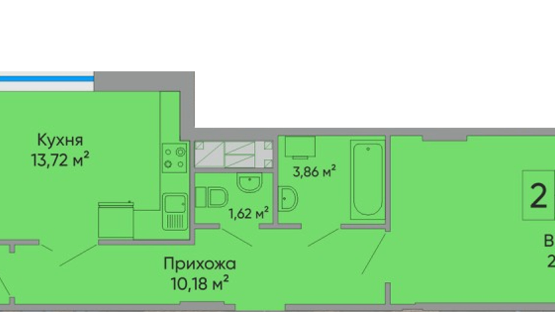 Планировка 2-комнатной квартиры в ЖК Централ Холл 76 м², фото 580907