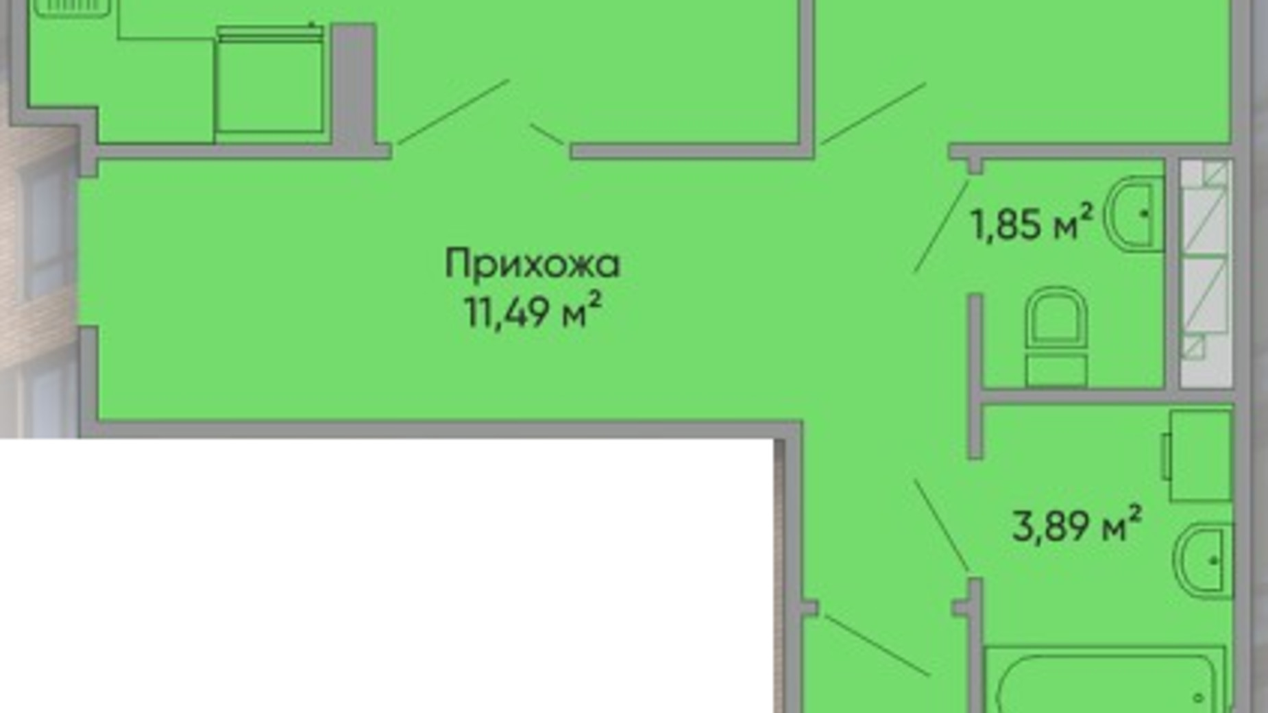 Планування 2-кімнатної квартири в ЖК Централ Хол 75.1 м², фото 580908