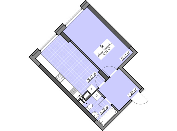 ЖК Одесские традиции на Глушко: планировка 1-комнатной квартиры 41.74 м²