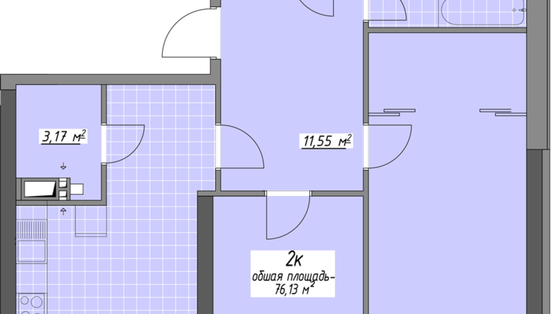 Планировка 2-комнатной квартиры в ЖК Одесские традиции на Глушко 76.13 м², фото 580941
