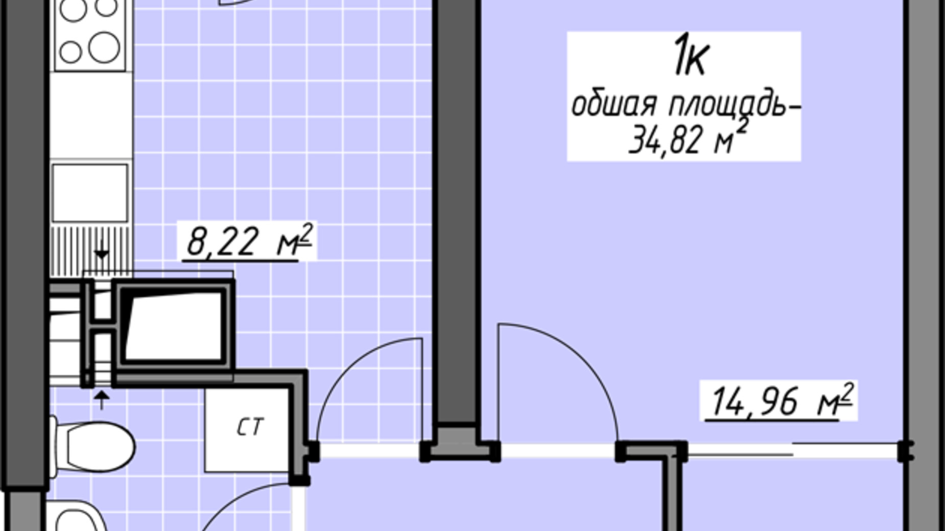 Планування 1-кімнатної квартири в ЖК Одеські традиції на Глушко 34.82 м², фото 580943