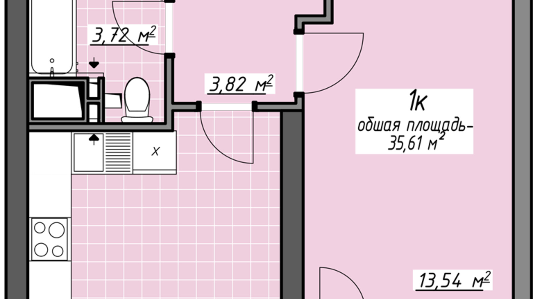 Планировка 1-комнатной квартиры в ЖК Одесские традиции на Глушко 35.61 м², фото 580947