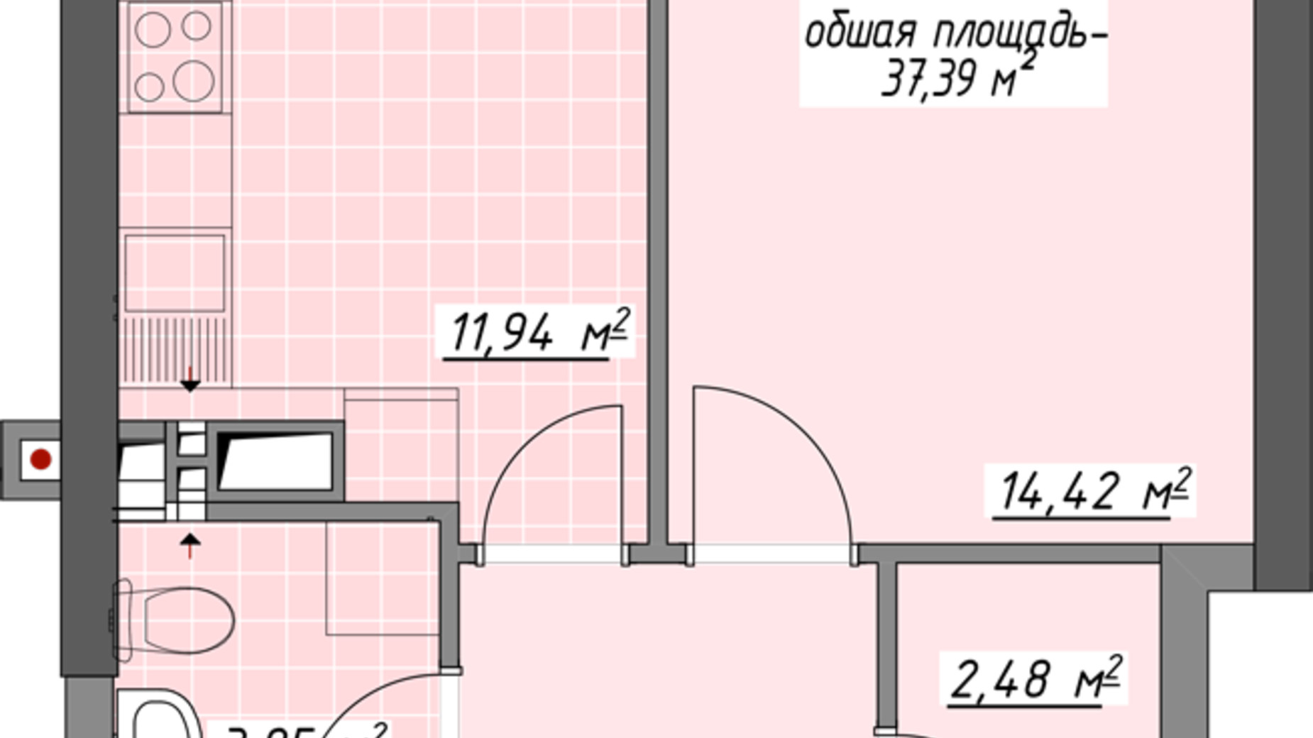 Планировка 1-комнатной квартиры в ЖК Одесские традиции на Глушко 37.39 м², фото 580966