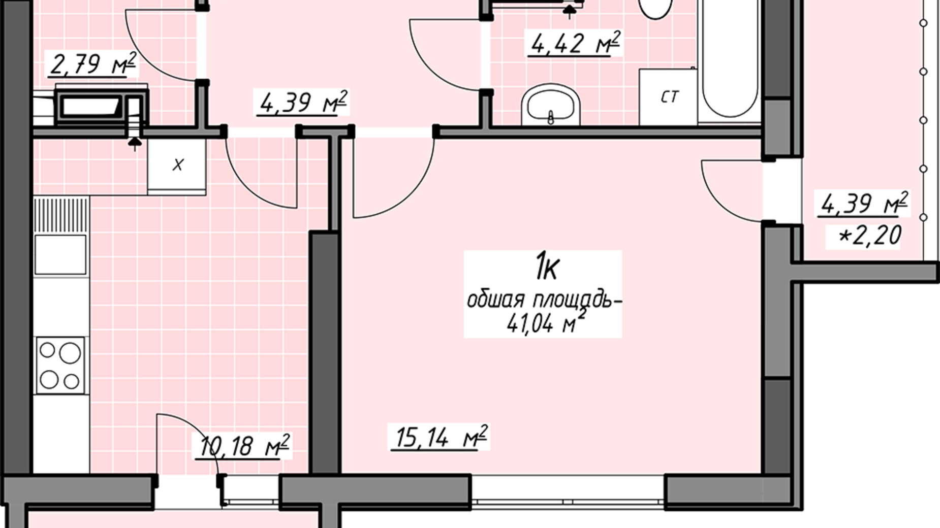 Планировка 1-комнатной квартиры в ЖК Одесские традиции на Глушко 40.87 м², фото 580981