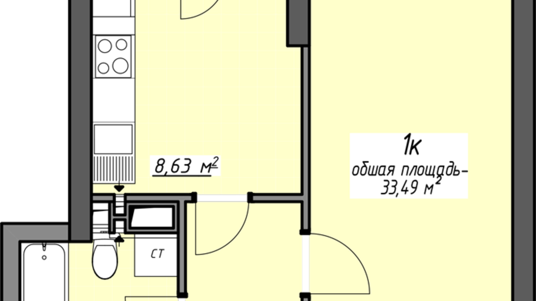 Планування 1-кімнатної квартири в ЖК Одеські традиції на Глушко 33.18 м², фото 580982