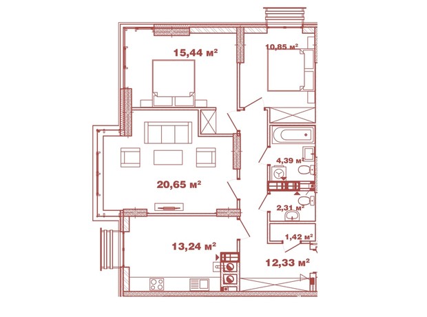 ЖК Crystal Avenue: планування 3-кімнатної квартири 80.95 м²