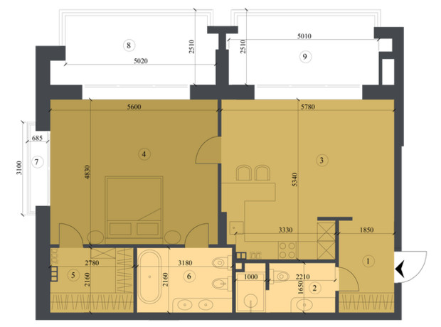 КД Liberty Residence: планировка 2-комнатной квартиры 106.2 м²