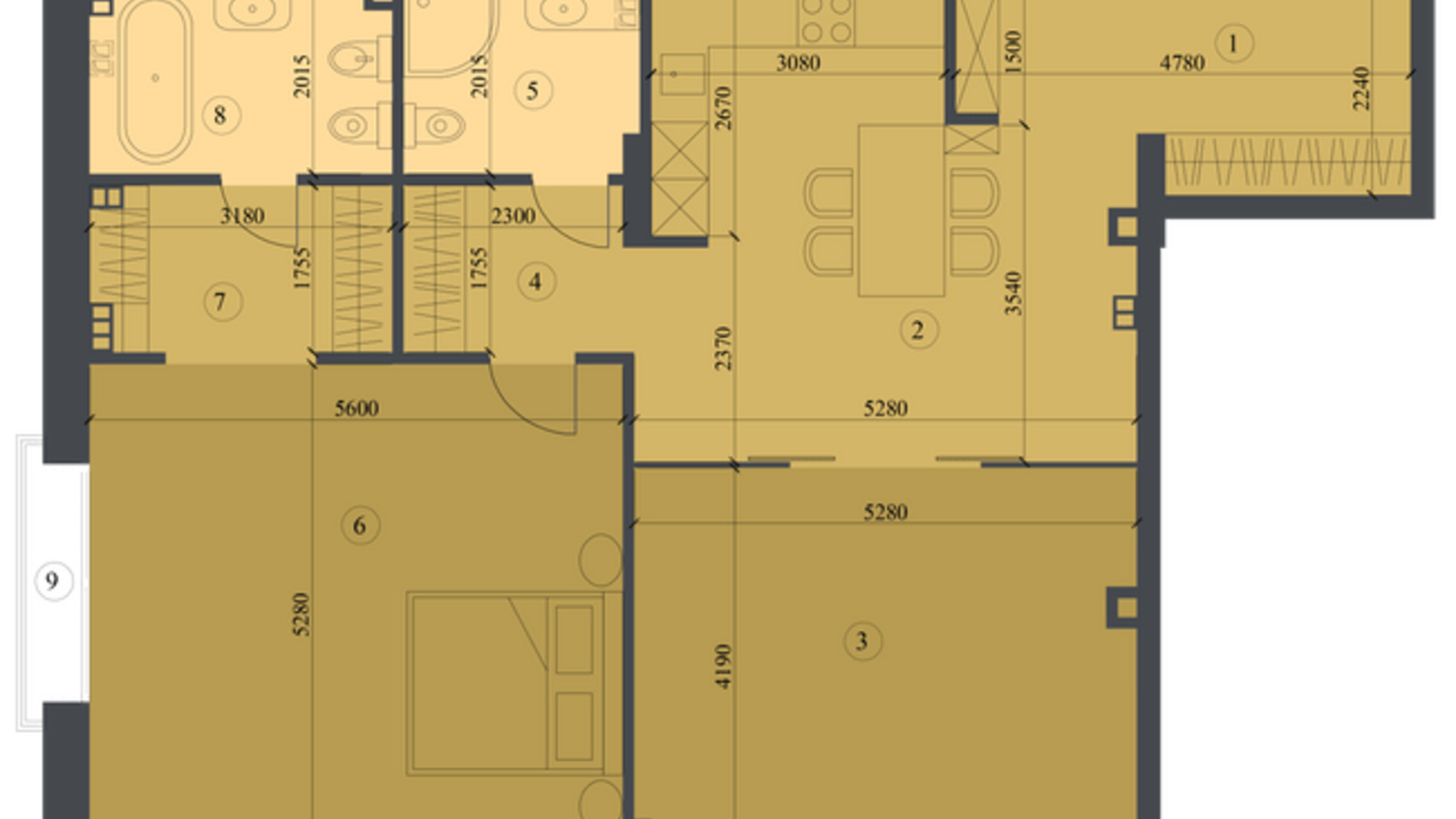 Планування 2-кімнатної квартири в КБ Liberty Residence 109.7 м², фото 581819