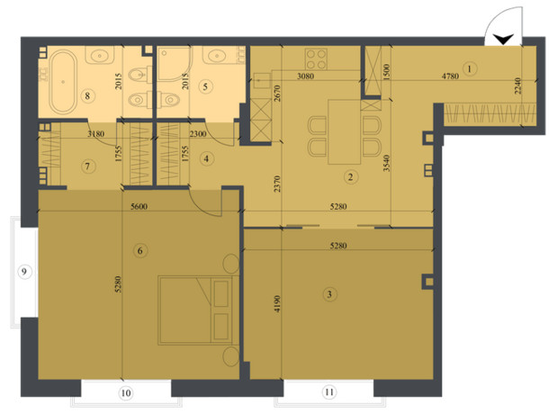 КД Liberty Residence: планировка 2-комнатной квартиры 109.7 м²