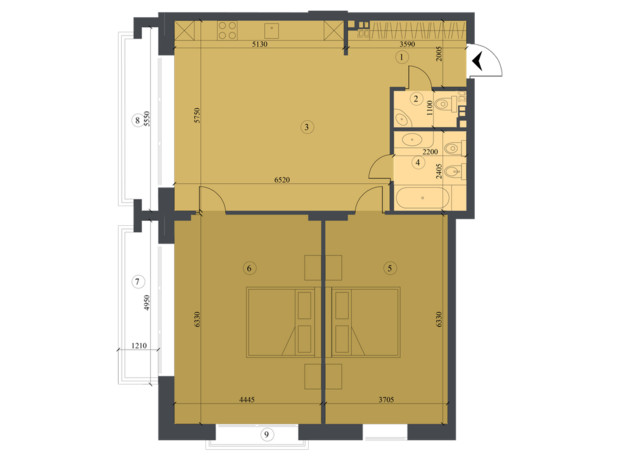 КД Liberty Residence: планировка 2-комнатной квартиры 86.1 м²